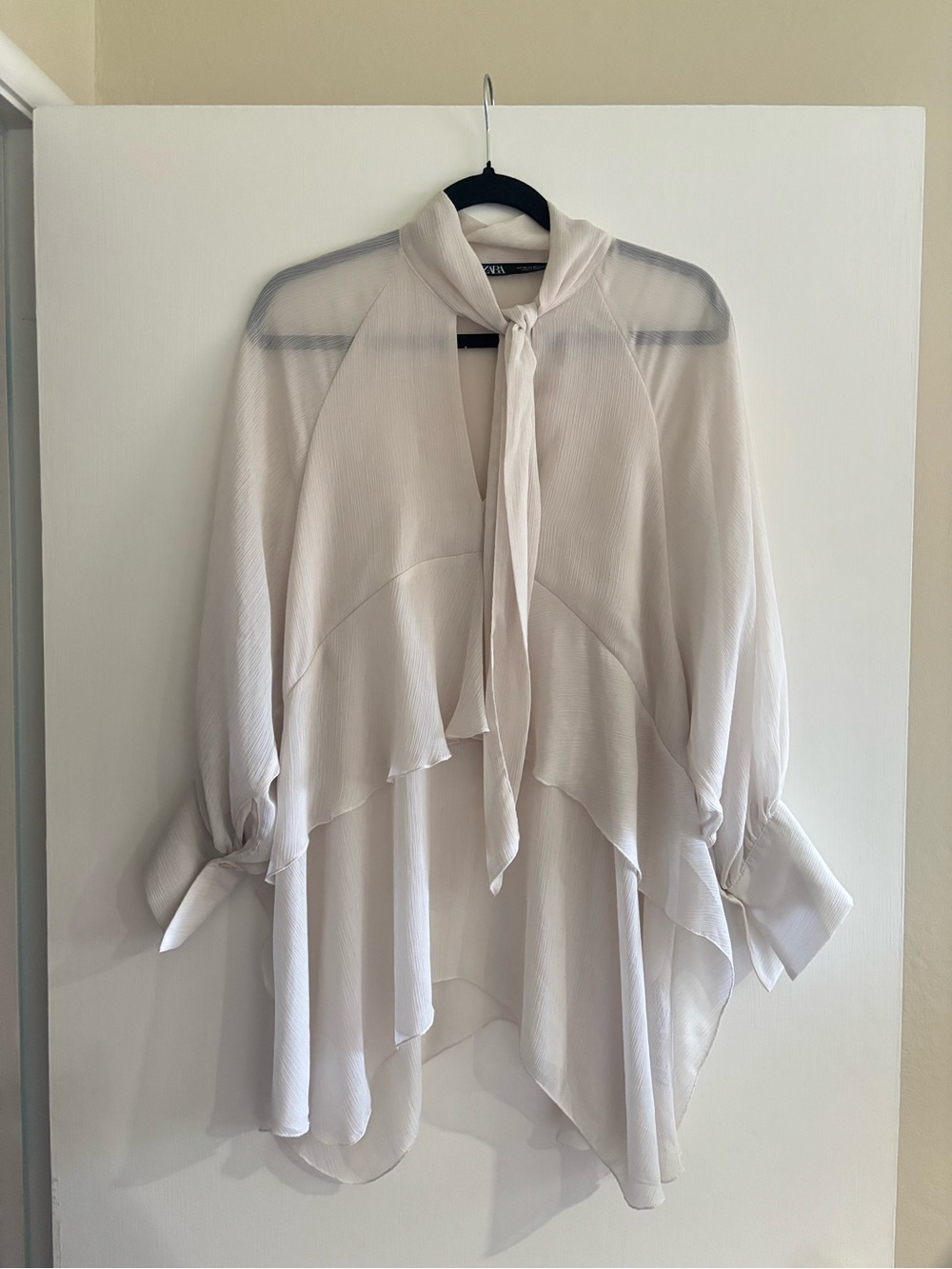 Zara Light Taupe Tie-Neck Layered Blouse